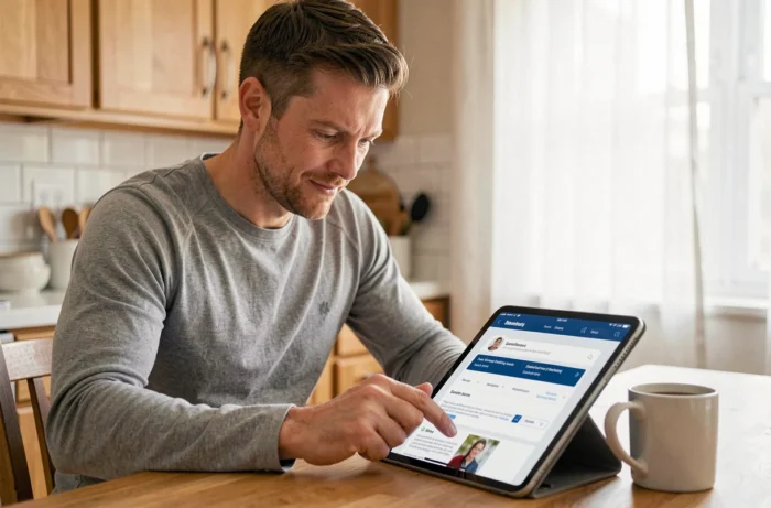 Salarié accédant à son compte CSE depuis une tablette à domicile