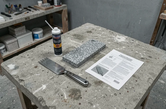 Matériaux et outils pour coller une plaque columbarium avec colle adaptée aux pierres tombales